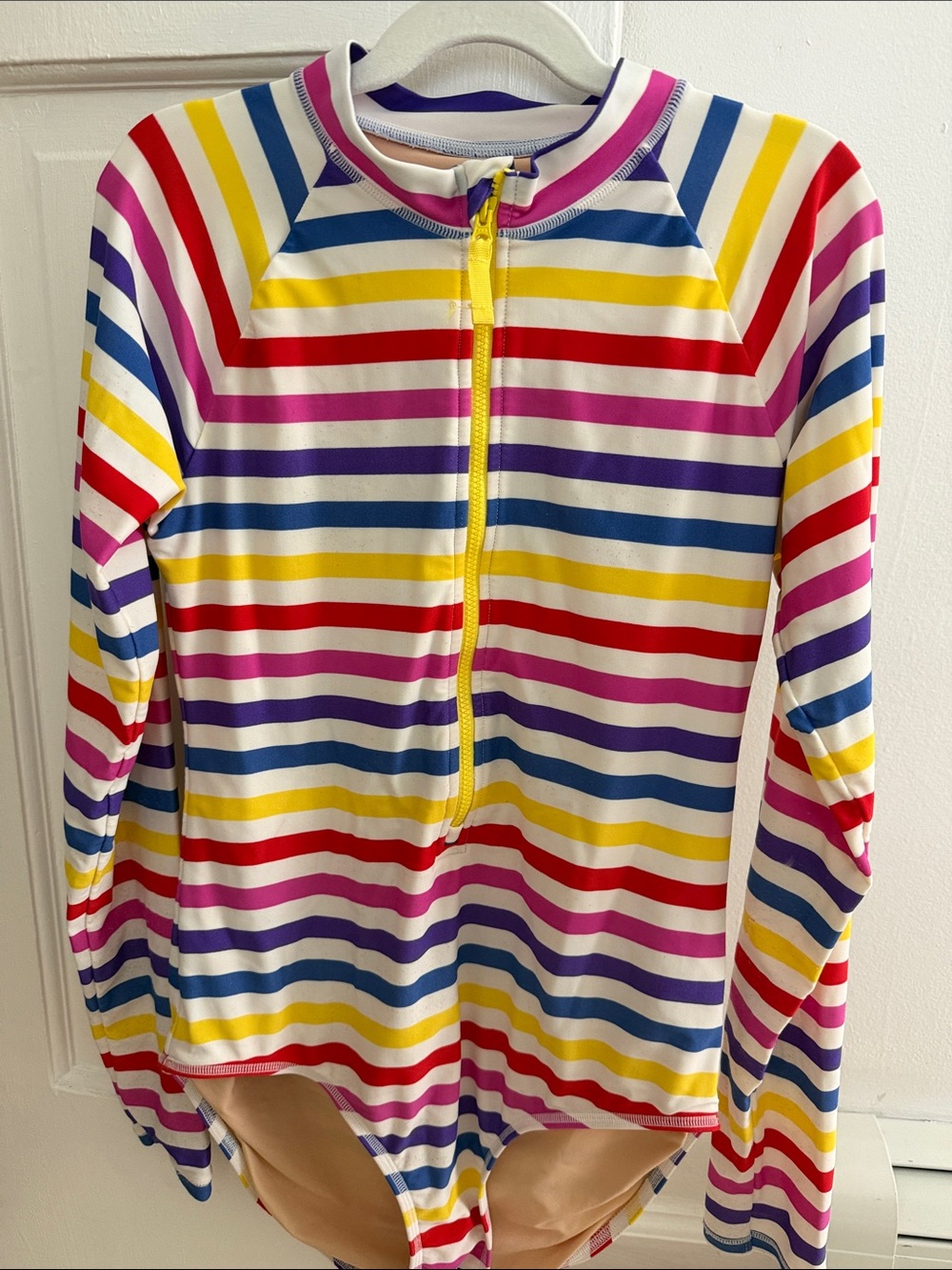 Crewcuts Rainbow Stripe Long-Sleeve Rashguard - Yellow Zipper
